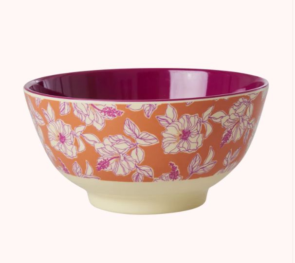 Melamine Bowl with Faded Hibiscus Print - Medium - 700 ml