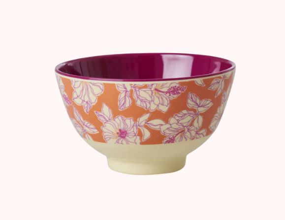 Melamine Bowl with Faded Hibiscus Print - Small - 300 ml