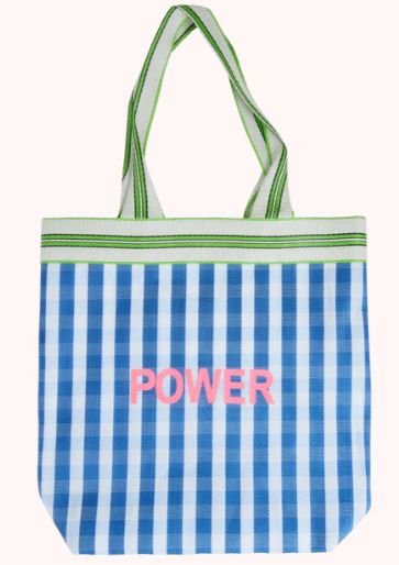 Recycled Plastic Shopping Bag with Blue and White Stripes