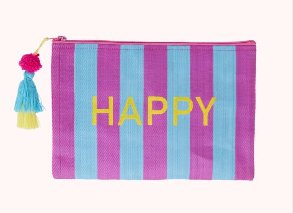 Recycled Plastic Pouch Bag with Blue and Purple Stripes