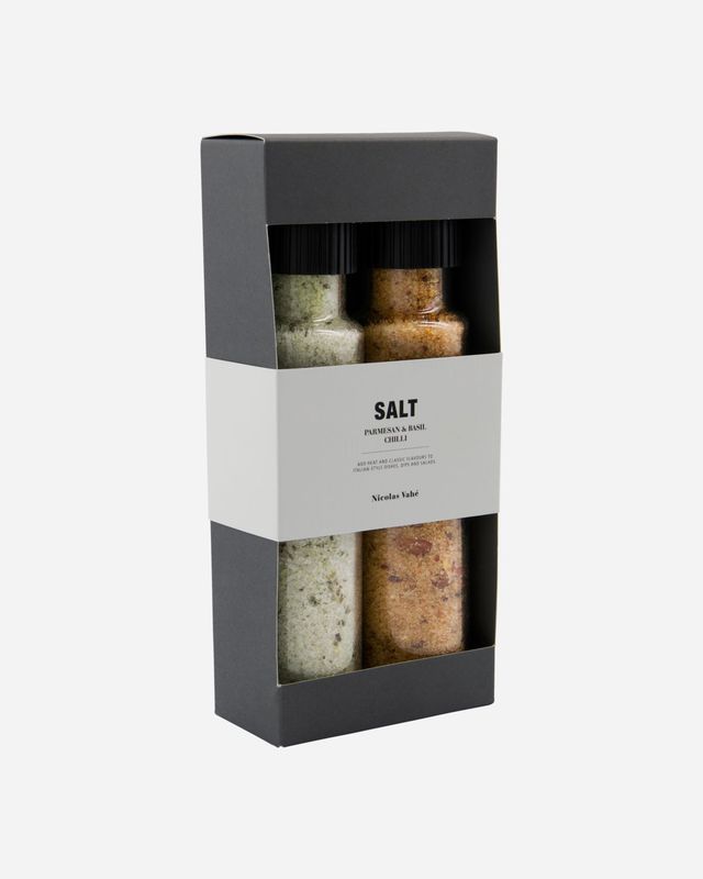 Cadeaubox, Nicolas Vahé Parmesan &amp; Basil salt &amp; Chilli salt