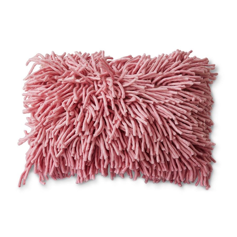 Rugged woolen cushion, pink