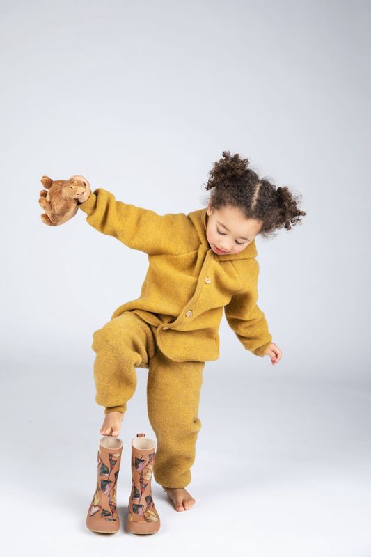 Hooded jacket, with wooden buttons - saffron mélange