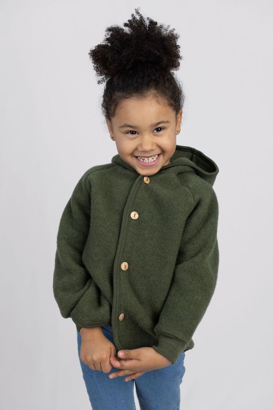 Hooded jacket, with wooden buttons - reed mélange