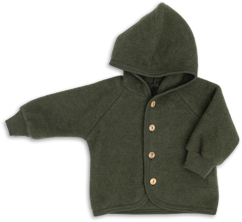 Hooded jacket, with wooden buttons - reed mélange