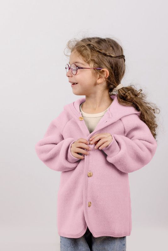 Hooded jacket, with wooden buttons - rosewood mélange
