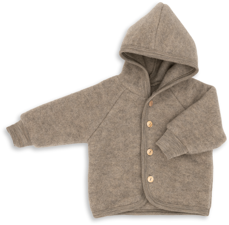 Hooded jacket, with wooden buttons - walnut mélange