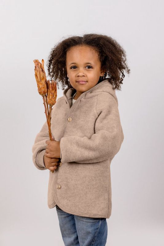 Hooded jacket, with wooden buttons - sand mélange