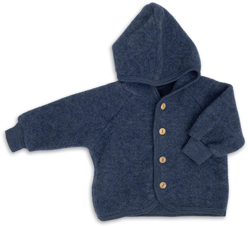 Hooded jacket, with wooden buttons - blue mélange