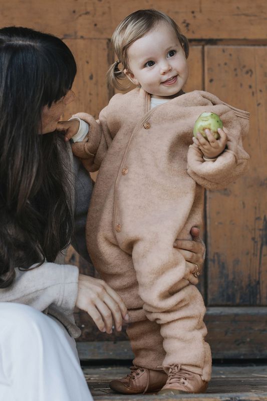 Hooded baby overall - sand mélange