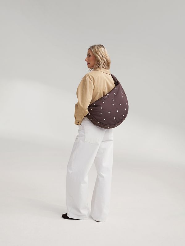 Puffy Cross Body Bag - Brown Hearts
