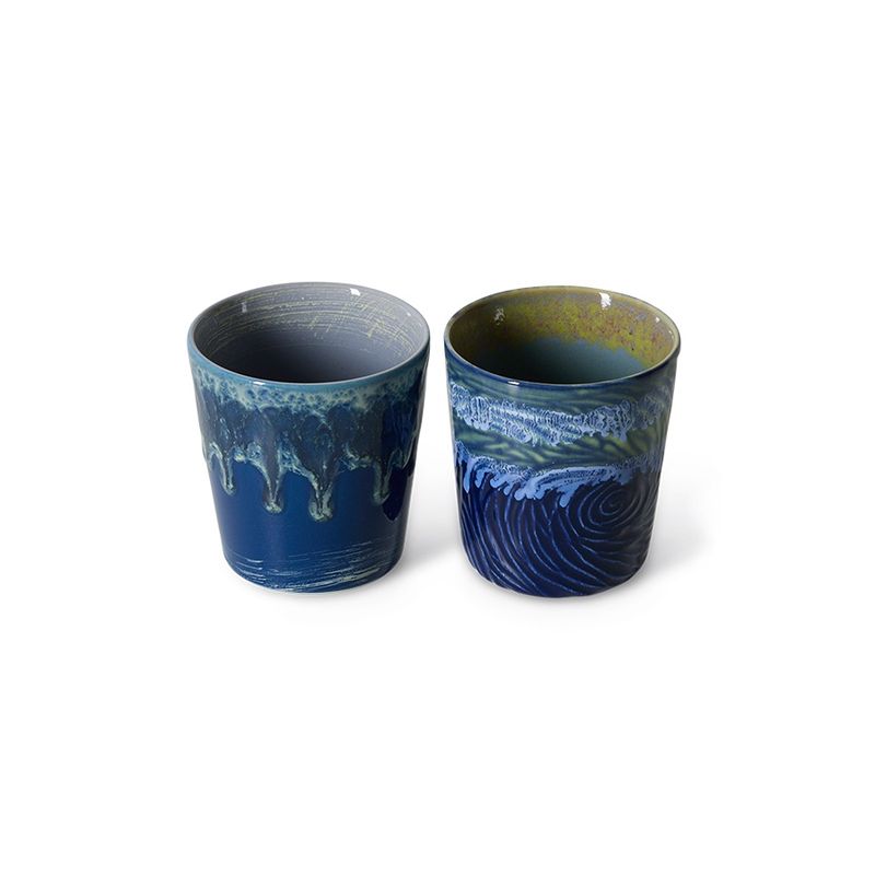 70s ceramics: Van Gogh coffee mugs starry night, set of 2