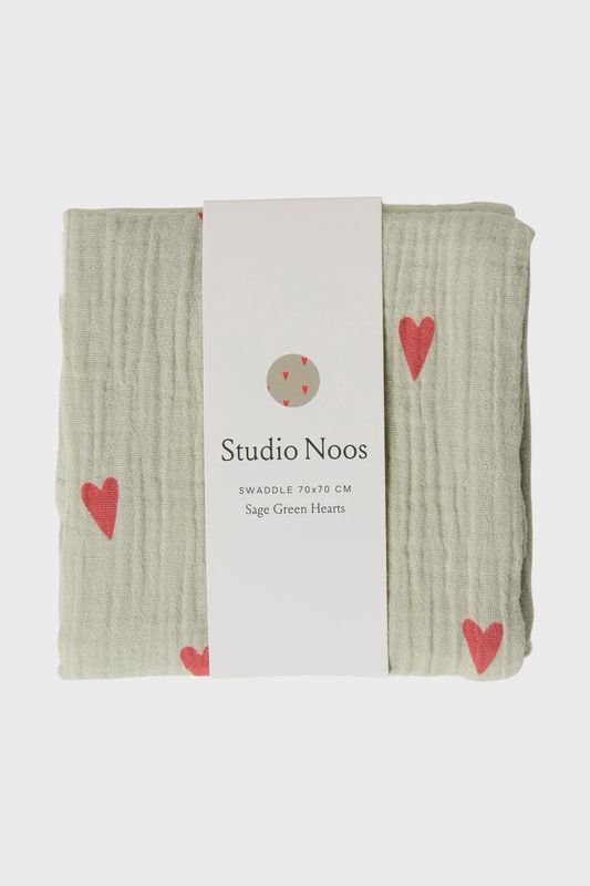 Swaddle Print Medium - Green Hearts