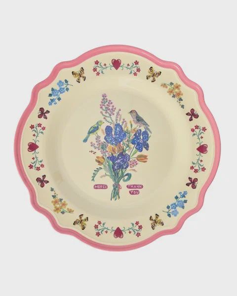 Melamine Vintage Dinner Plate with Nathalie Lété Print - Neon Pink