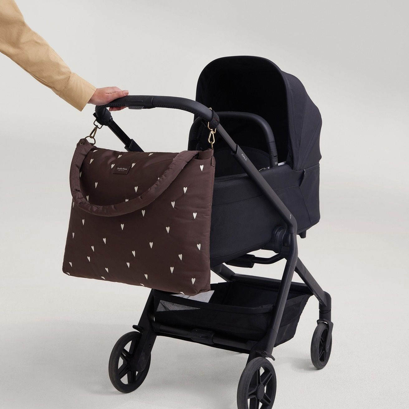 Puffy Diaper Bag - Brown Hearts
