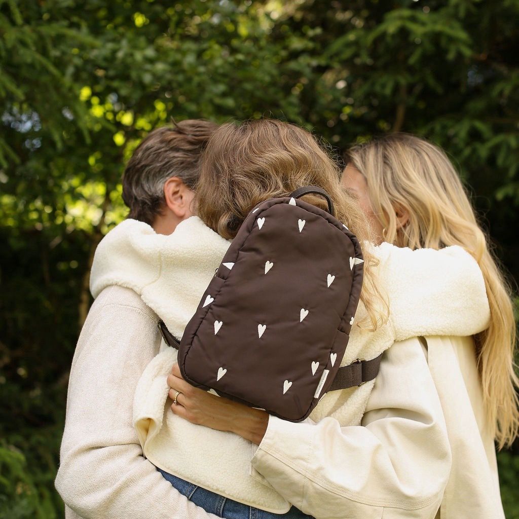 Puffy Mini Backpack - Brown Hearts