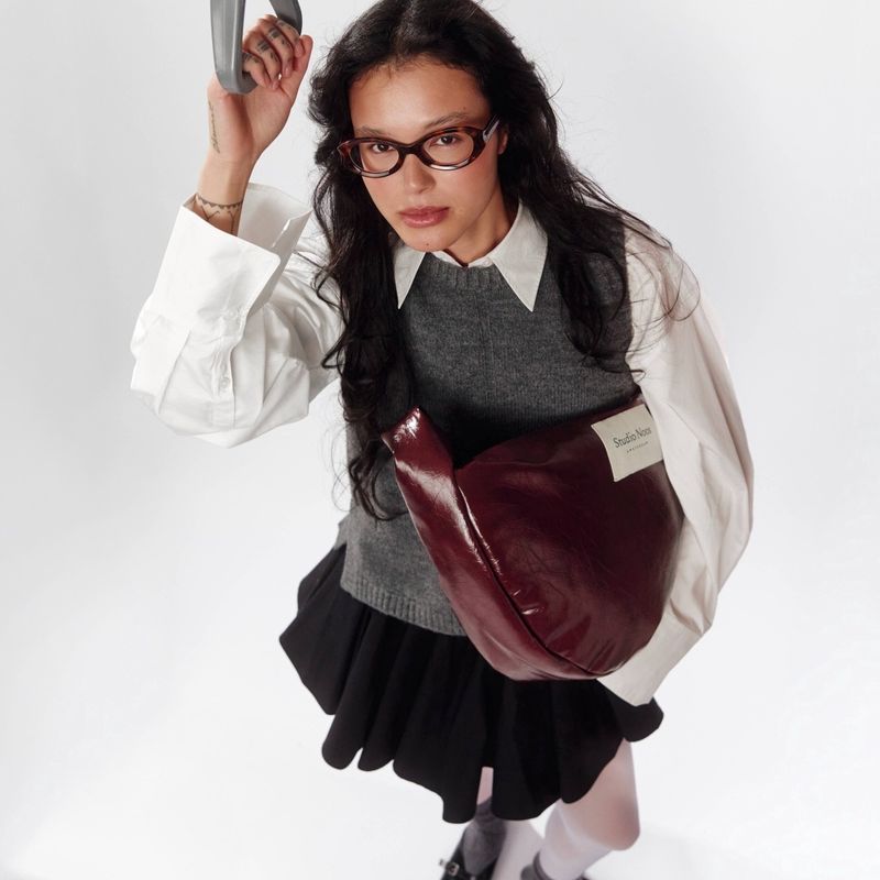 Vegan Leather Cross Body Bag - Burgundy