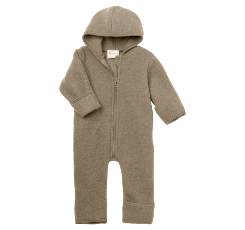 Hooded baby overall, with zipper - walnut mélange