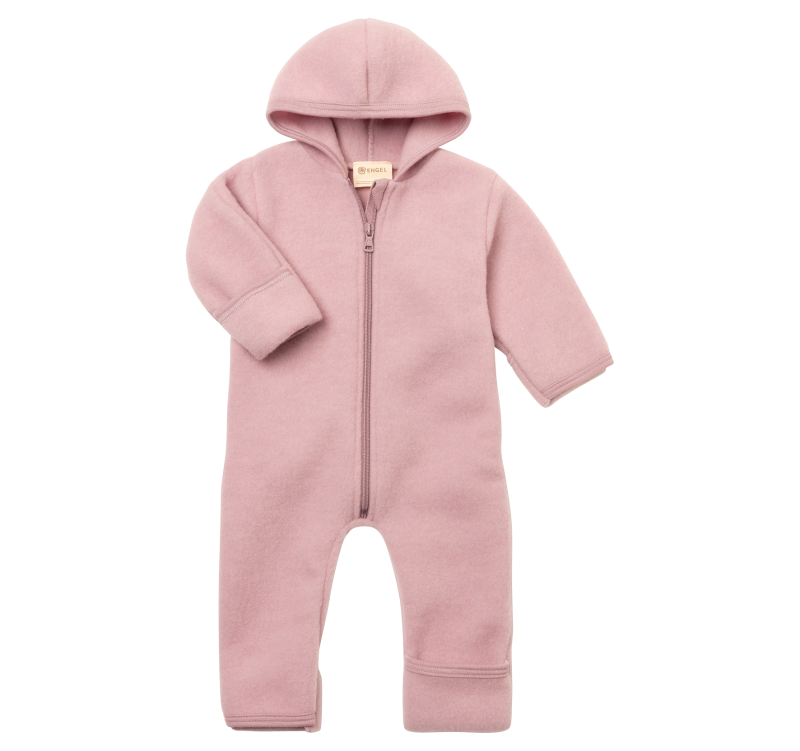 Hooded baby overall, with zipper - rosewood mélange
