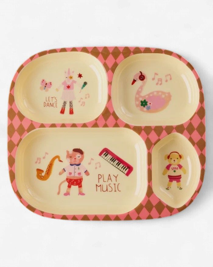 Melamine Kids 4 Room Plate with Pink  Music Band Print