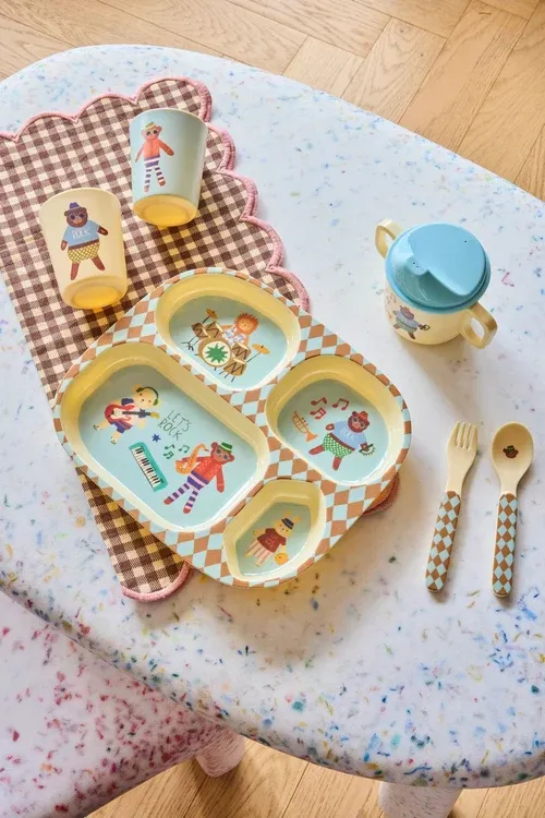 Melamine Kids 4 Room Plate with Blue  Music Band Print