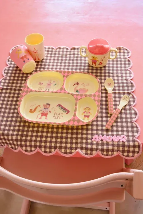 Kids Melamine Spoon and Fork with Pink  Music Band Print