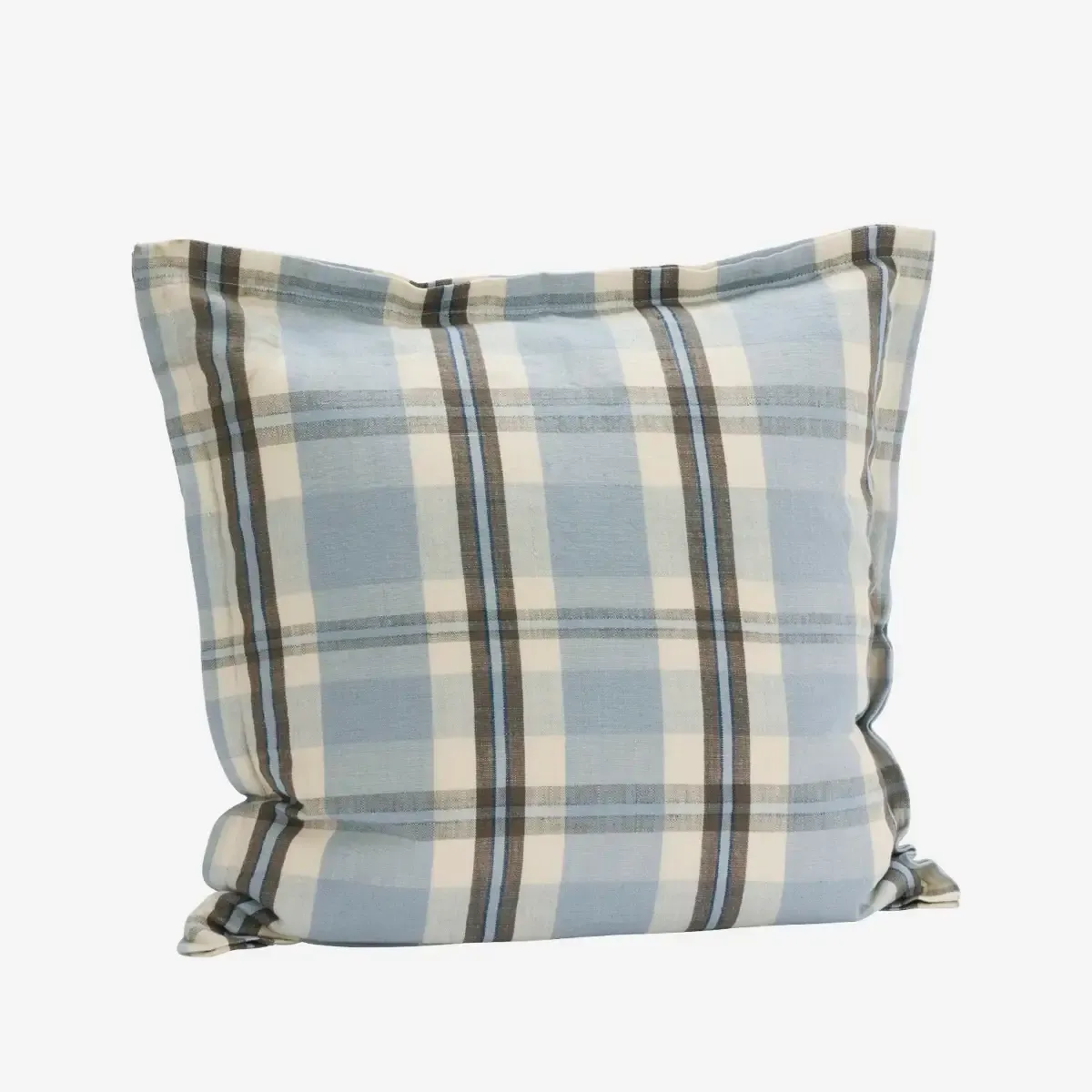 Checked cotton cushion, light blue