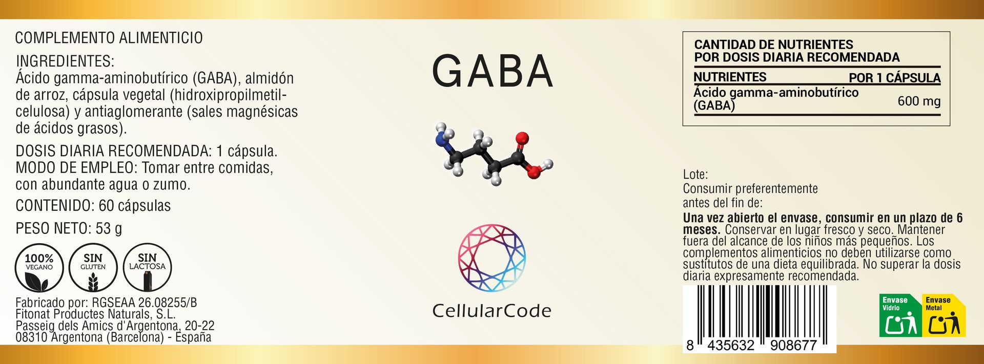 Gaba 600mg. 60 cápsulas