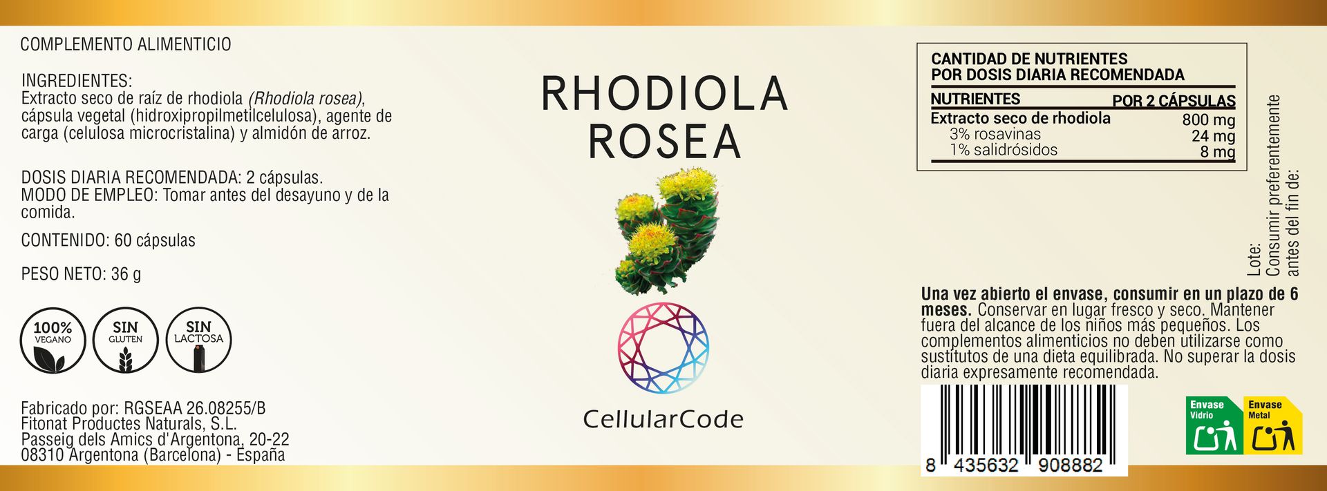 Rhodiola Rosea 400mg. 60 cápsulas