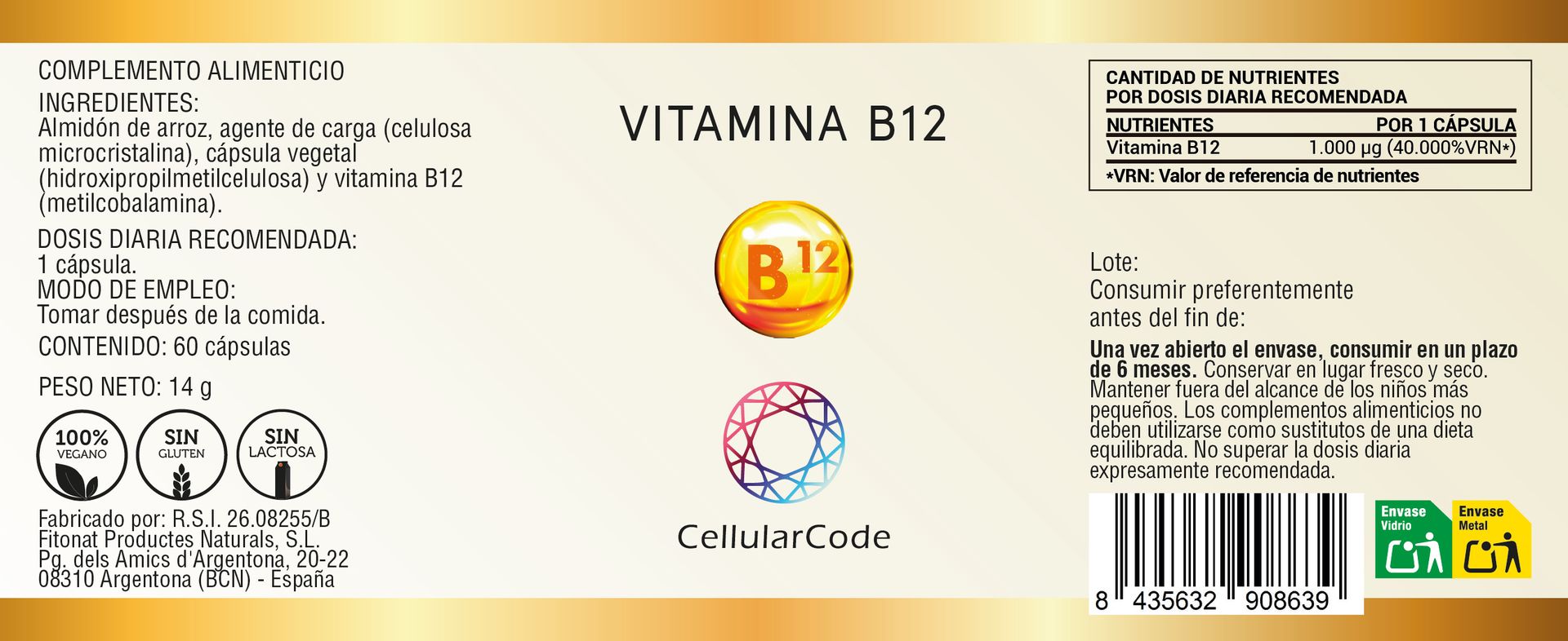 Vitamina B12 60 cápsulas