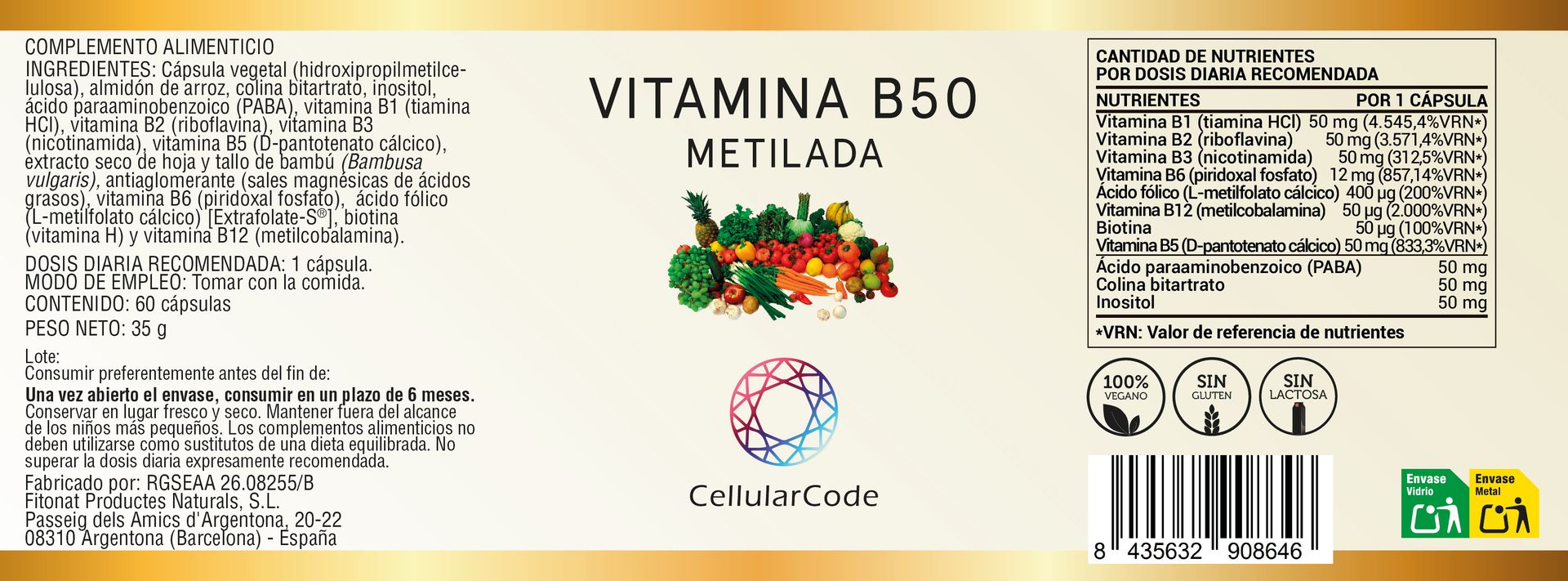 Vitamina B-50 (metilada) 60 cápsulas