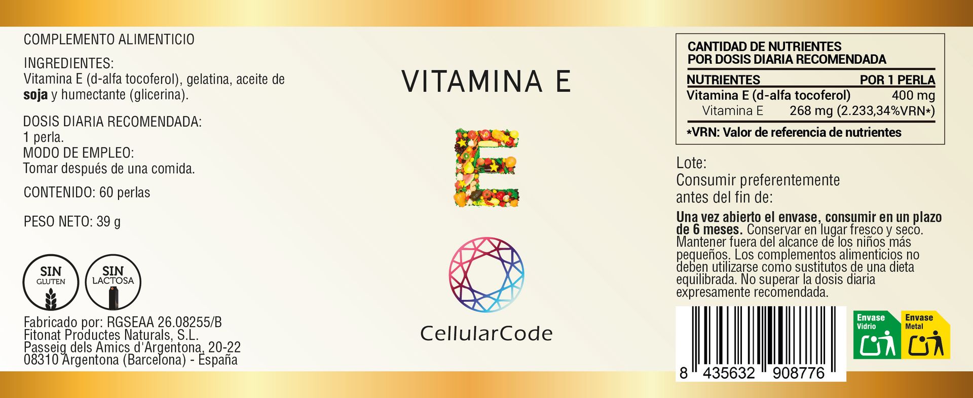 Vitamina E (d-alfa tocoferol) 60 perlas