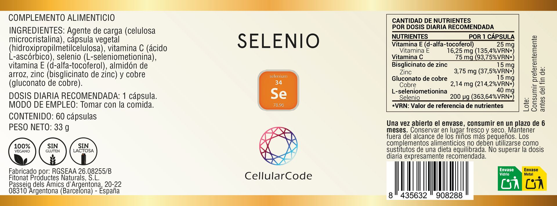 Selenium (L-Seleniometionina) 60 cápsulas