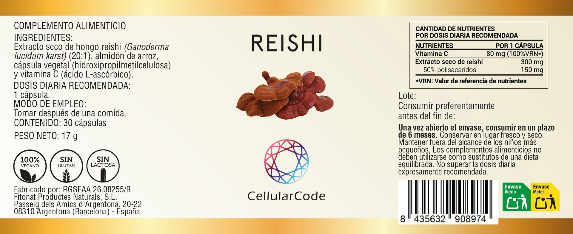 Reishi Plus 300mg. 30 cápsulas