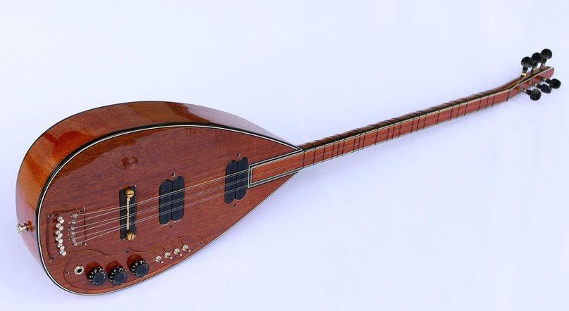 Premium Half Cut Electric Saz Baglama Long Neck Mahogany