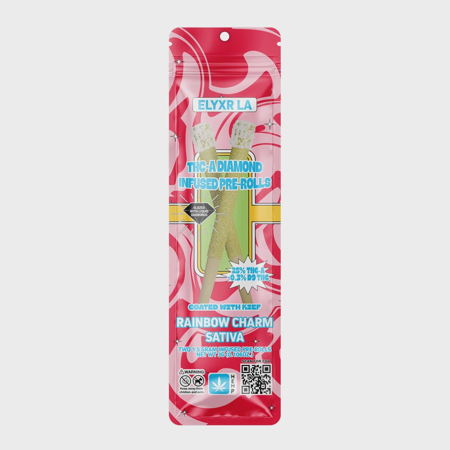 1.5G Diamond Infused Pre-Rolls (2 pack), Strain: Rainbow Charm (Sativa)