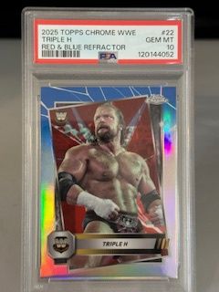 2025 Topps Chrome Triple H Red &amp; Blue Refractor PSA 10