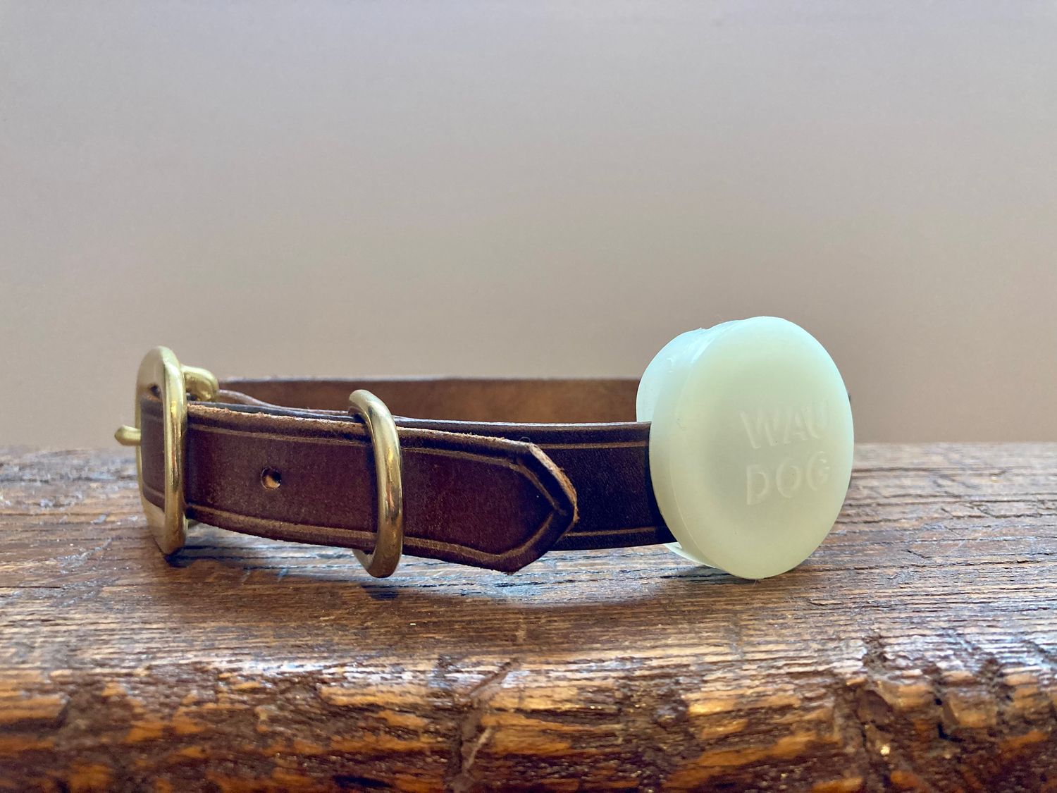 Classic Collar in Walnut, 3/4" width, shown with AirTag holder