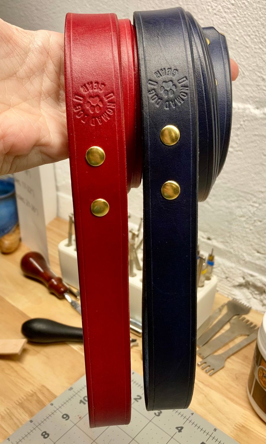 Classic Leather Leashes in Cayenne and Royal Blue (4.5 ft x 1")