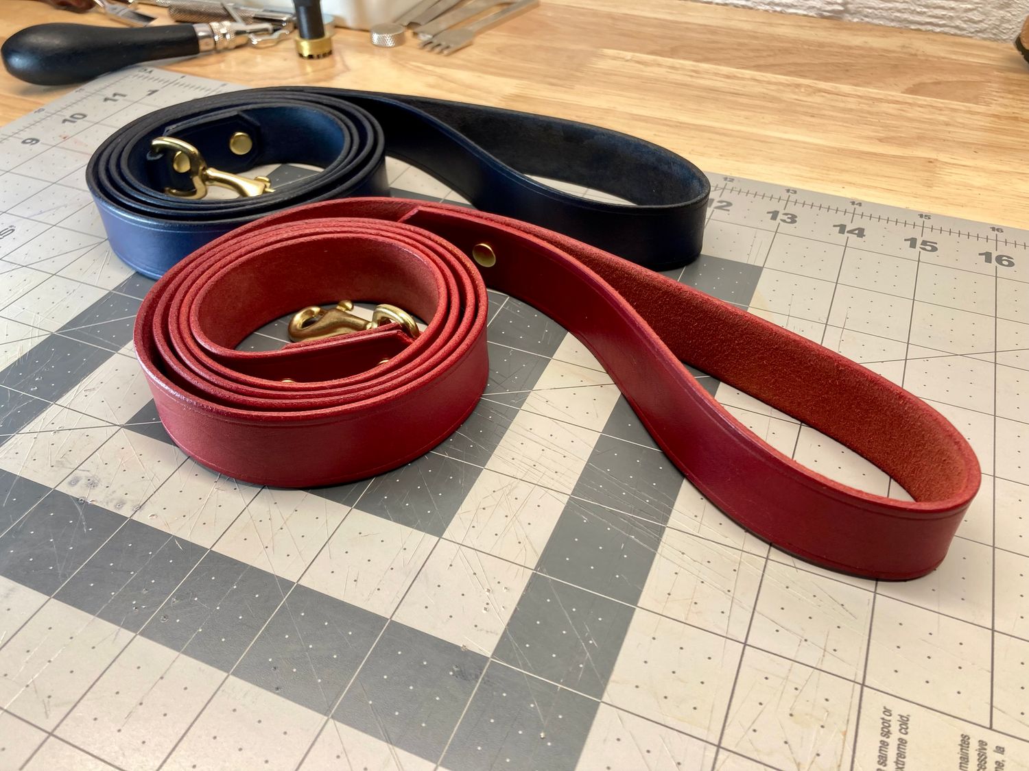 Classic Leather Leashes in Royal Blue and Cayenne (4.5 ft x 1")