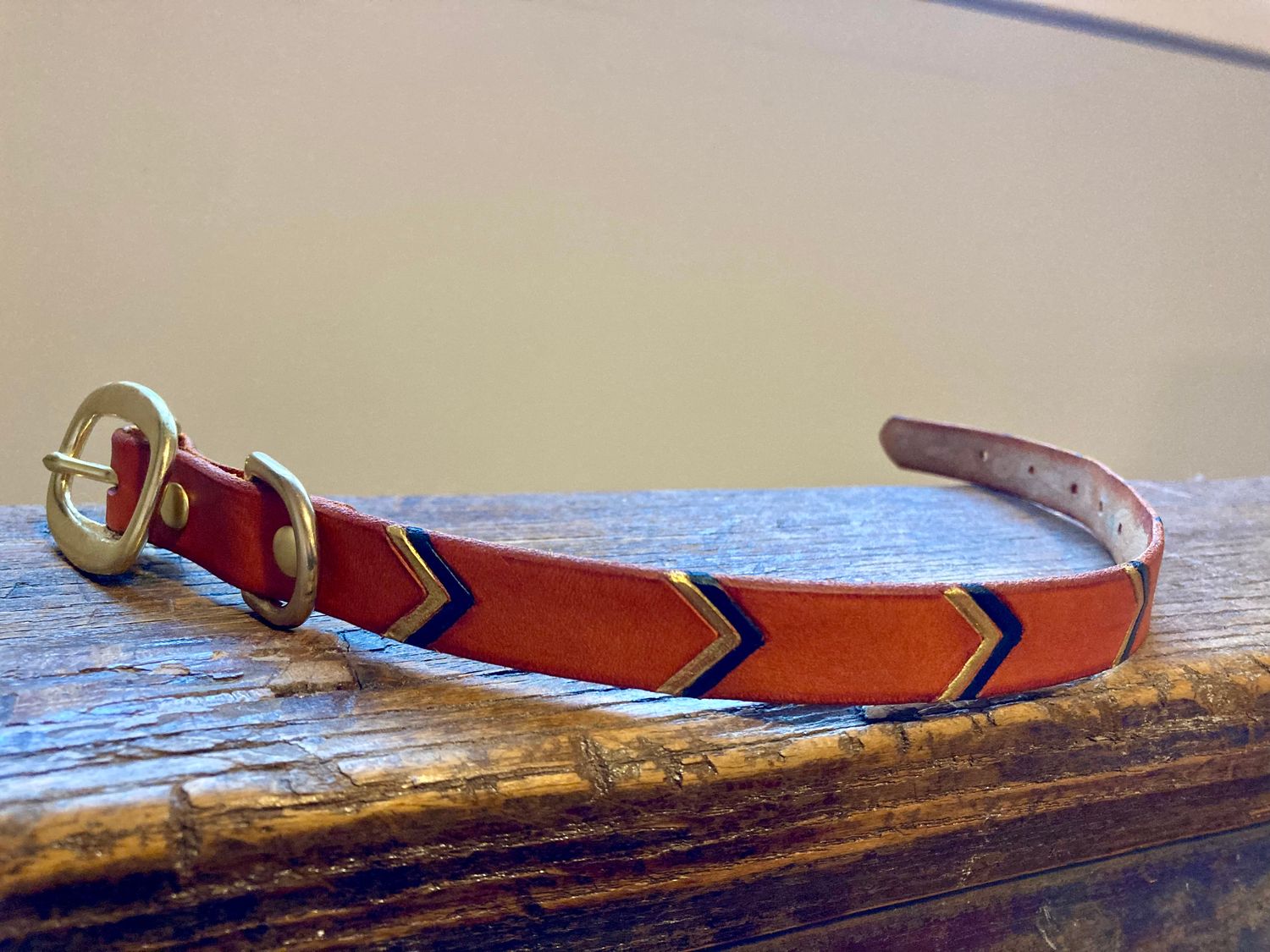 Small Burnt Orange Collar with Navy and Gold Chevron Accents