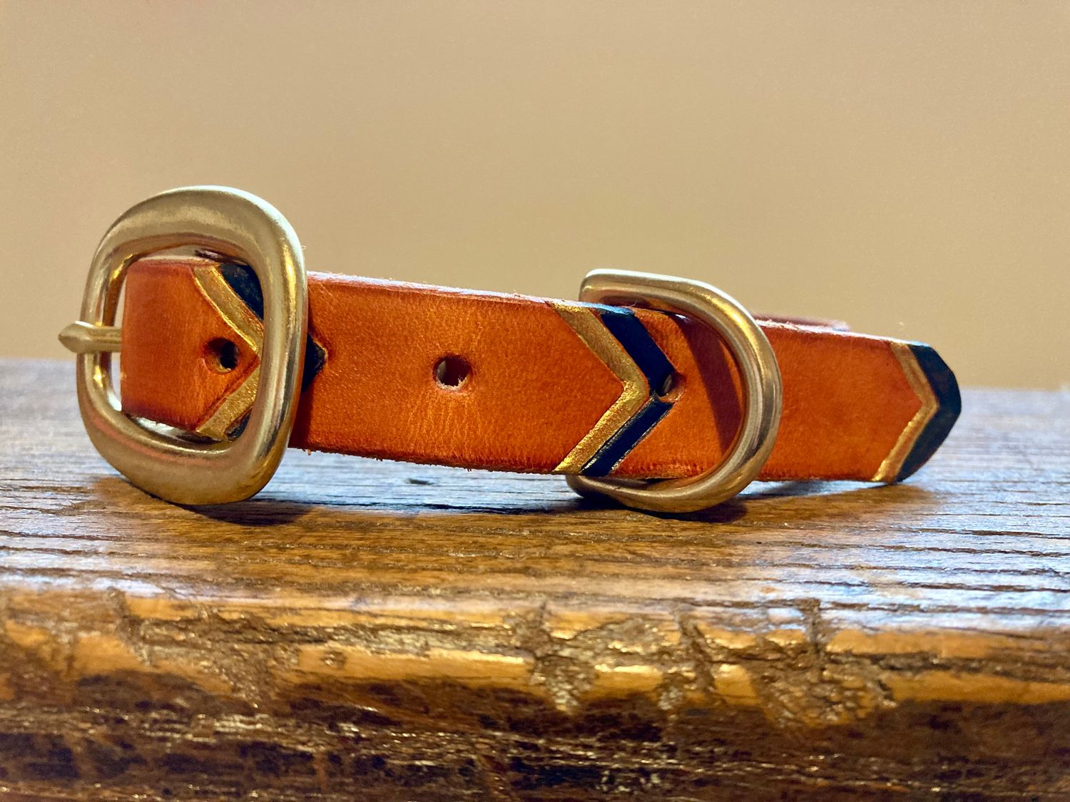 Small Burnt Orange Collar with Navy and Gold Chevron Accents