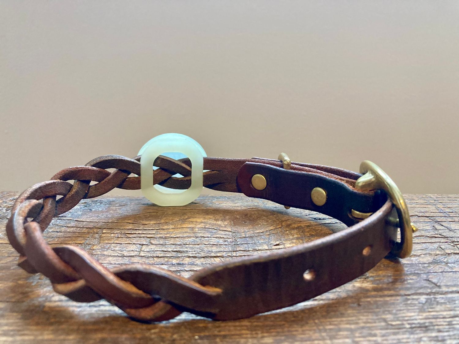 Braided Collar in Walnut, 3/4" width, shown with AirTag holder
