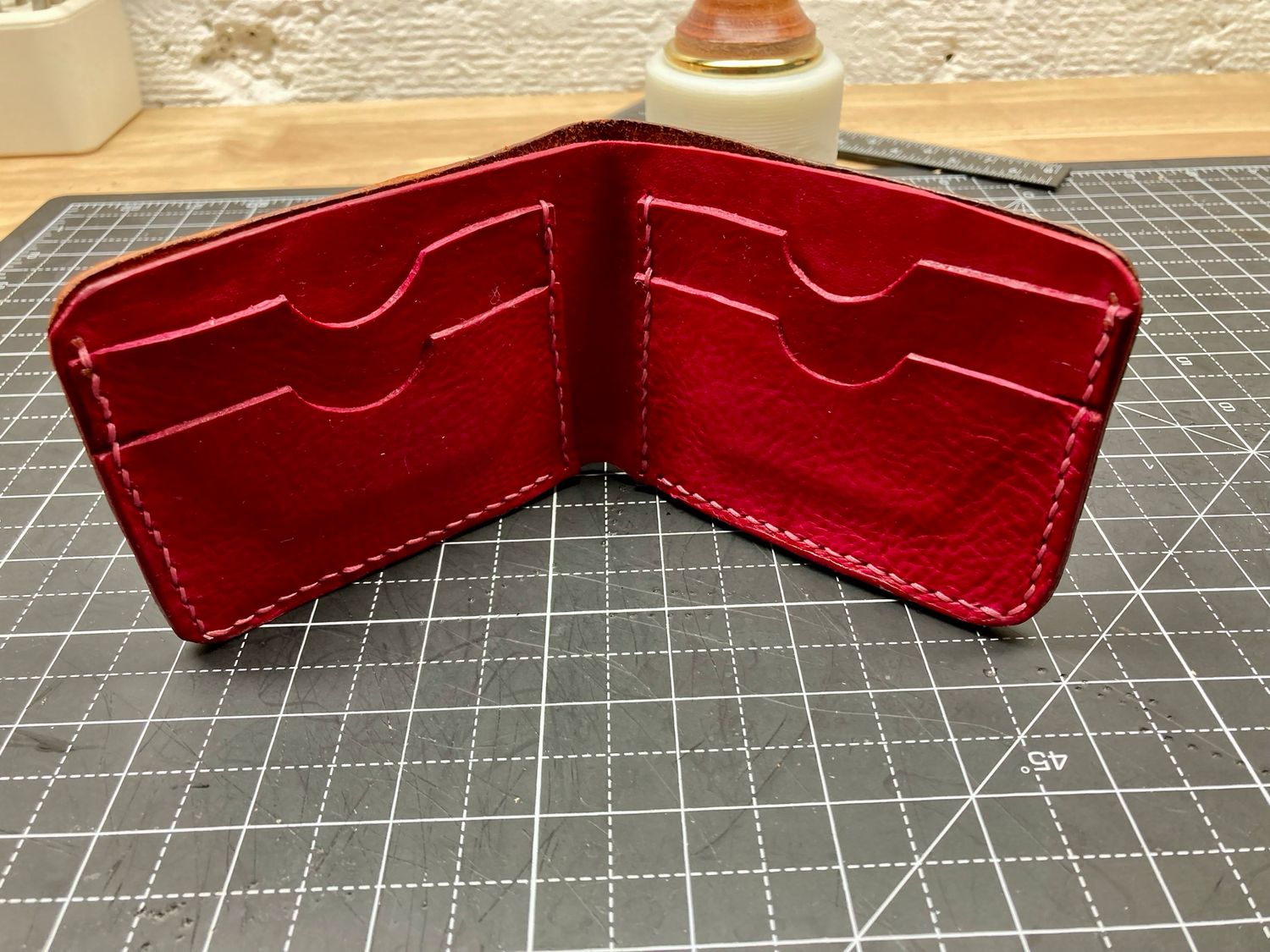 Handcrafted Leather Bifold Wallet - Chestnut/Rose