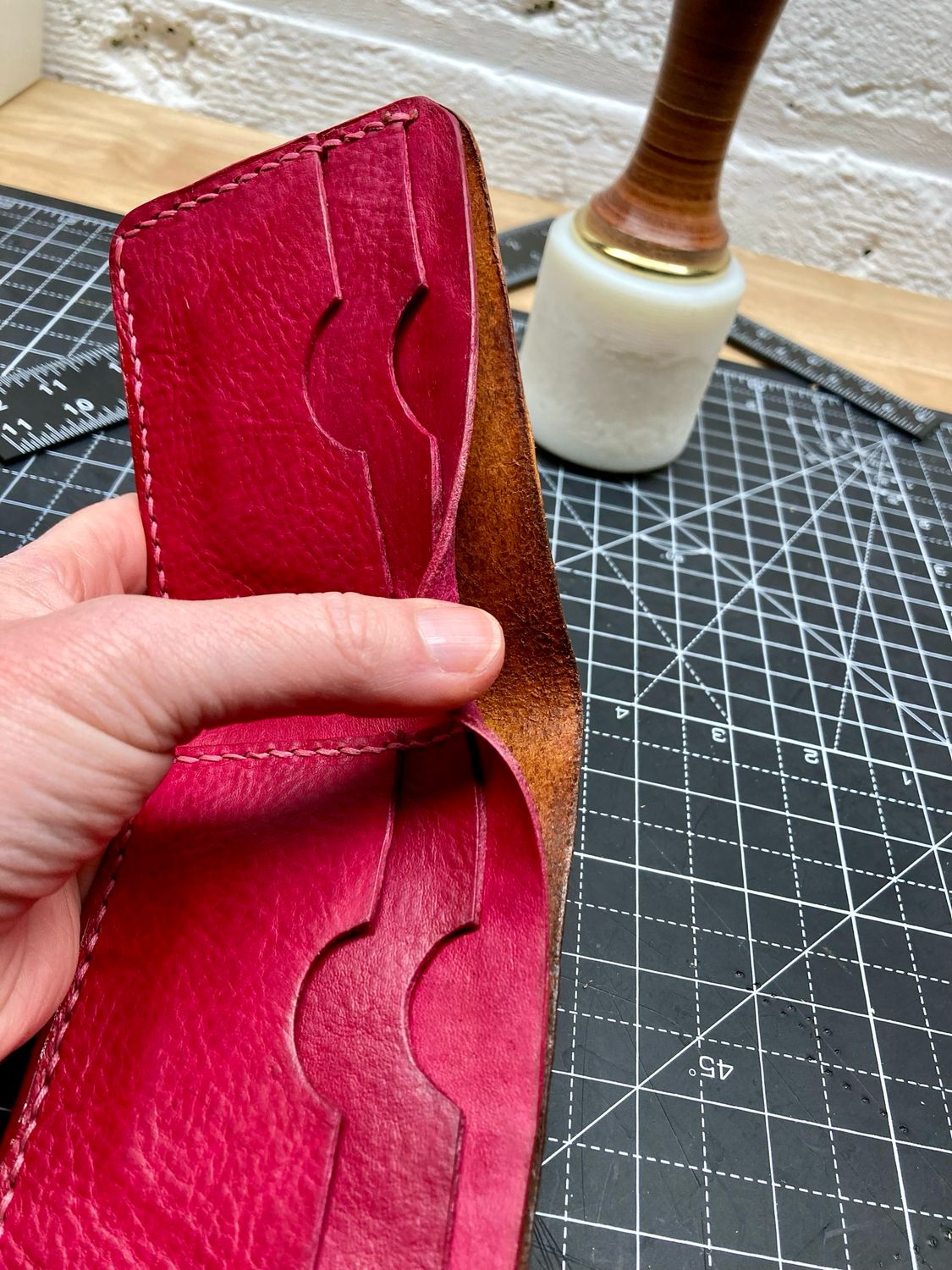 Handcrafted Leather Bifold Wallet - Chestnut/Rose