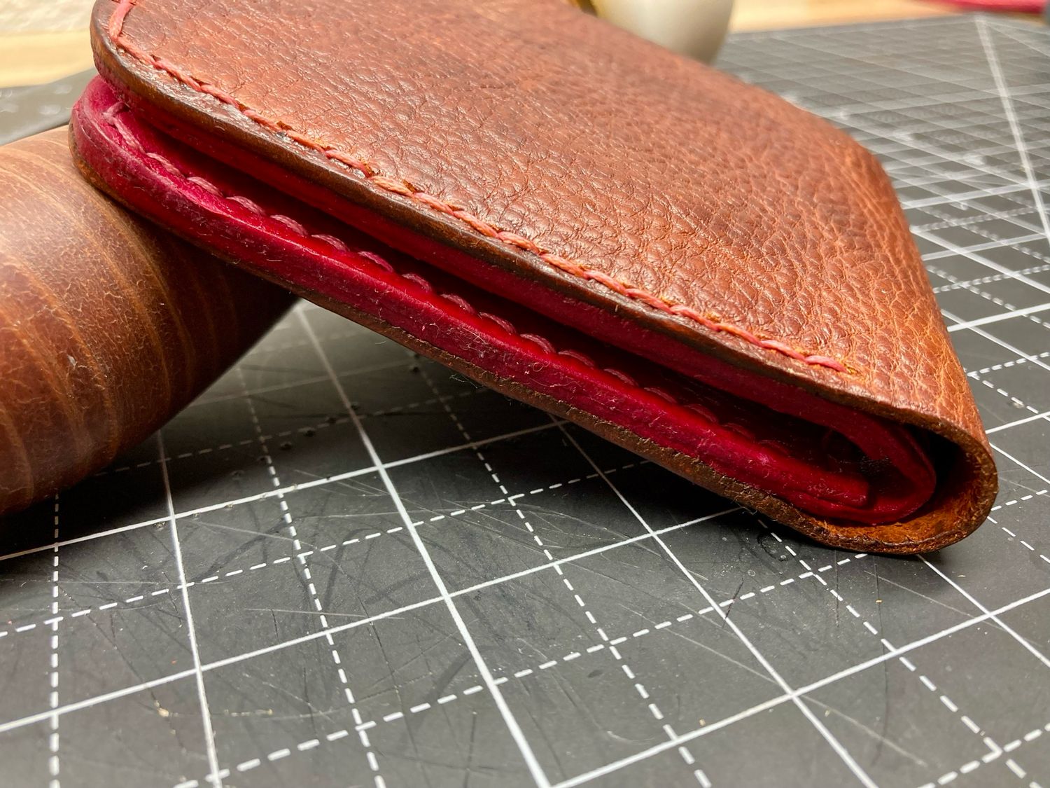 Handcrafted Leather Bifold Wallet - Chestnut/Rose
