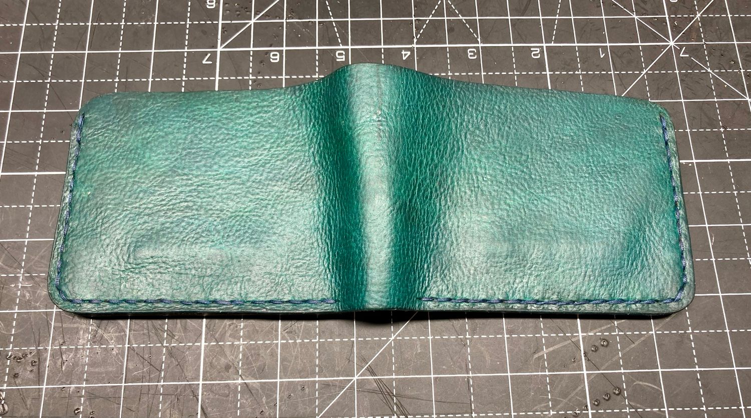 Handcrafted Leather Bifold Wallet - Jade/Brown/Navy