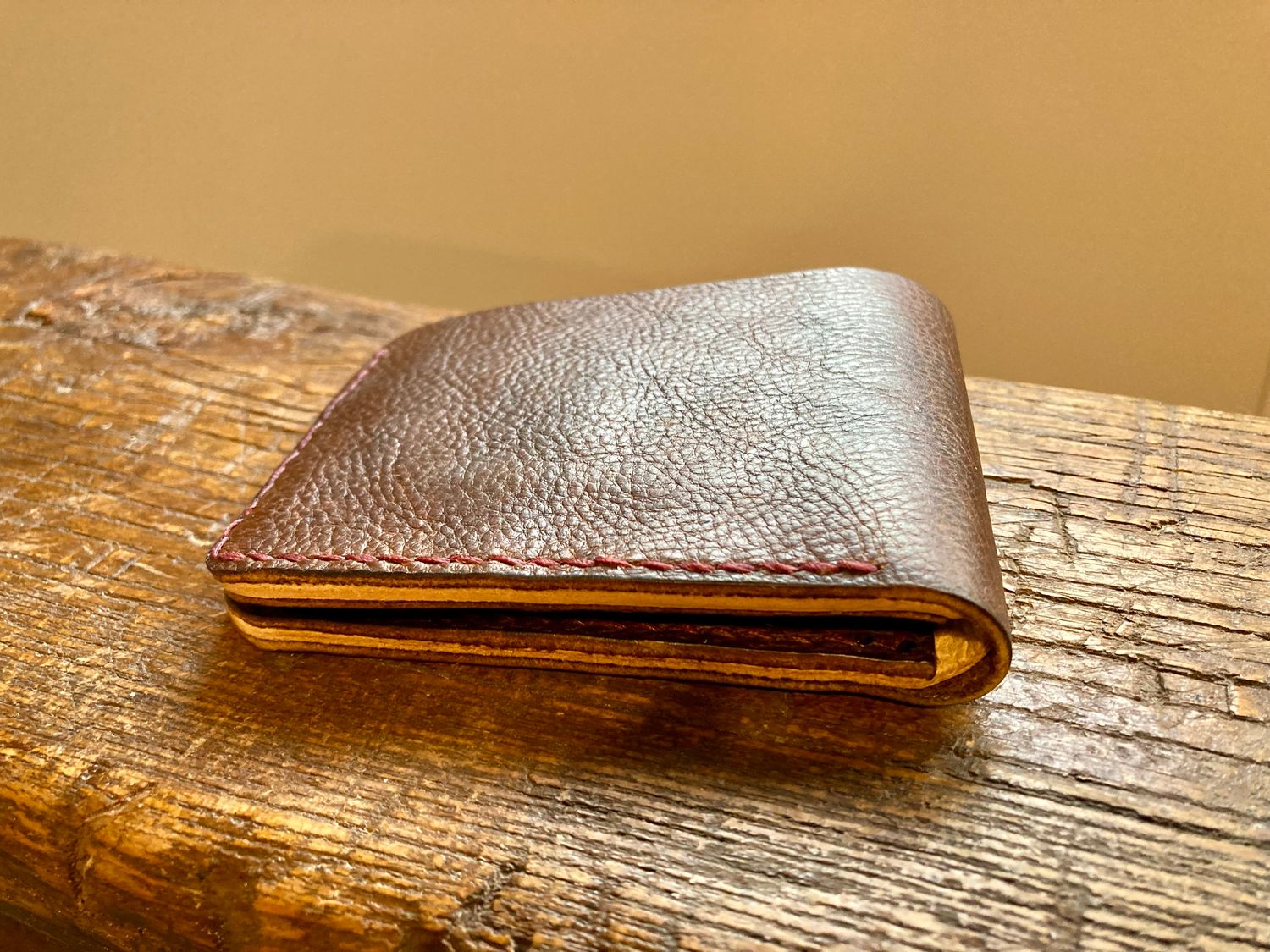 Handcrafted Leather Bifold Wallet - Walnut/Natural