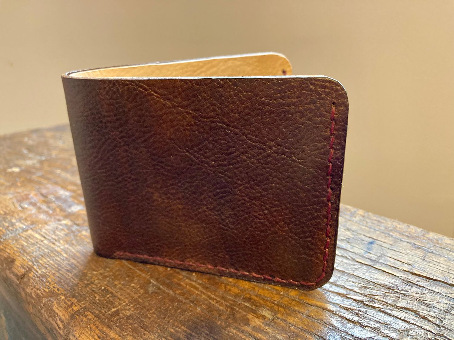 Handcrafted Leather Bifold Wallet - Walnut/Natural