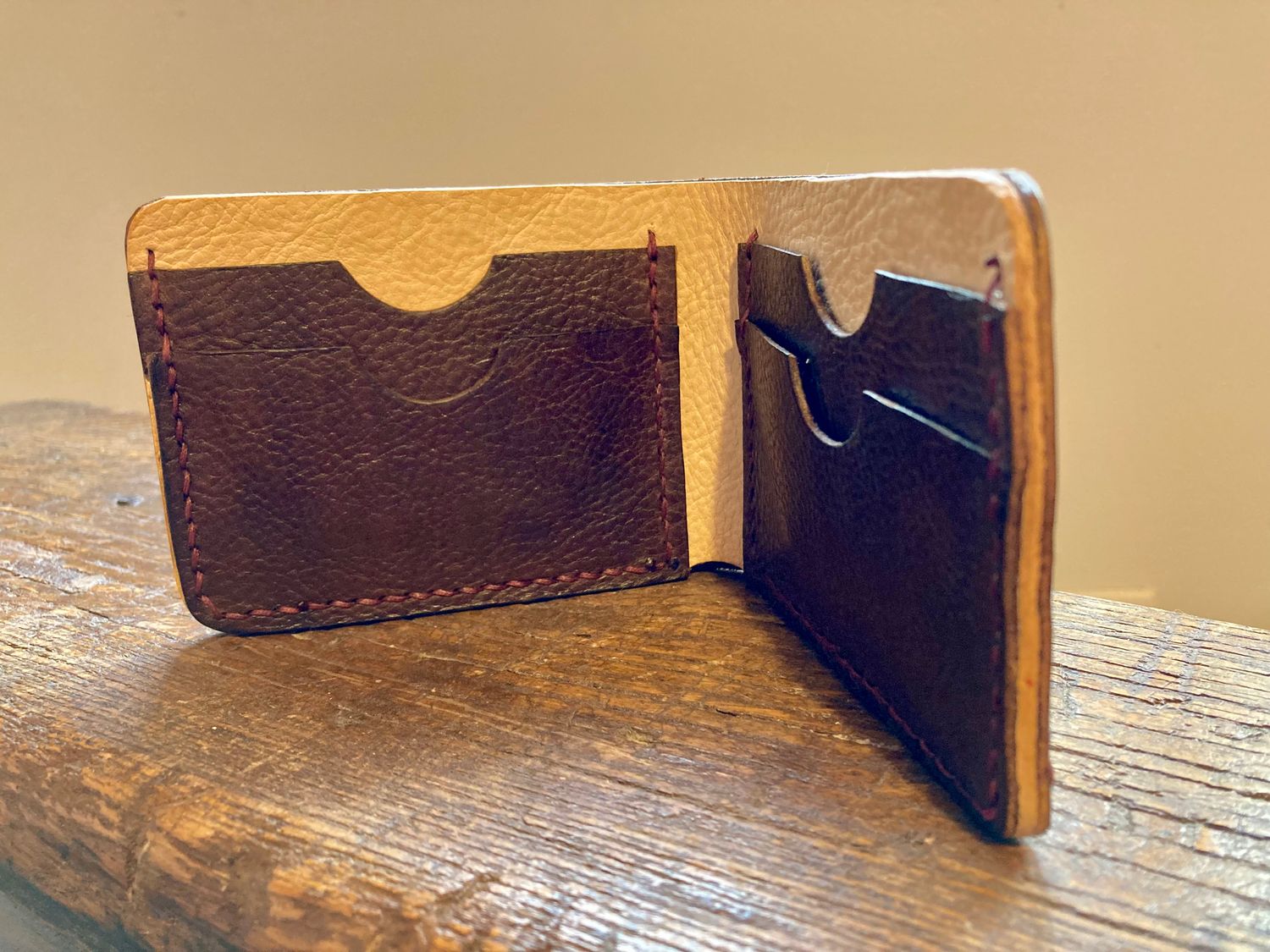 Handcrafted Leather Bifold Wallet - Walnut/Natural